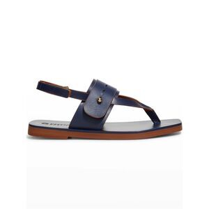 Mercedes Castillo Adria thong slingback sandal Navy leather with gold-tone stud